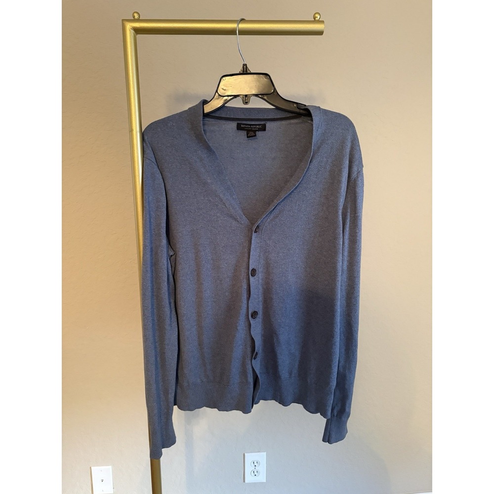 Banana Republic Men's Silk Blend Cardigan Size L Blue Quiet Luxury Old Money